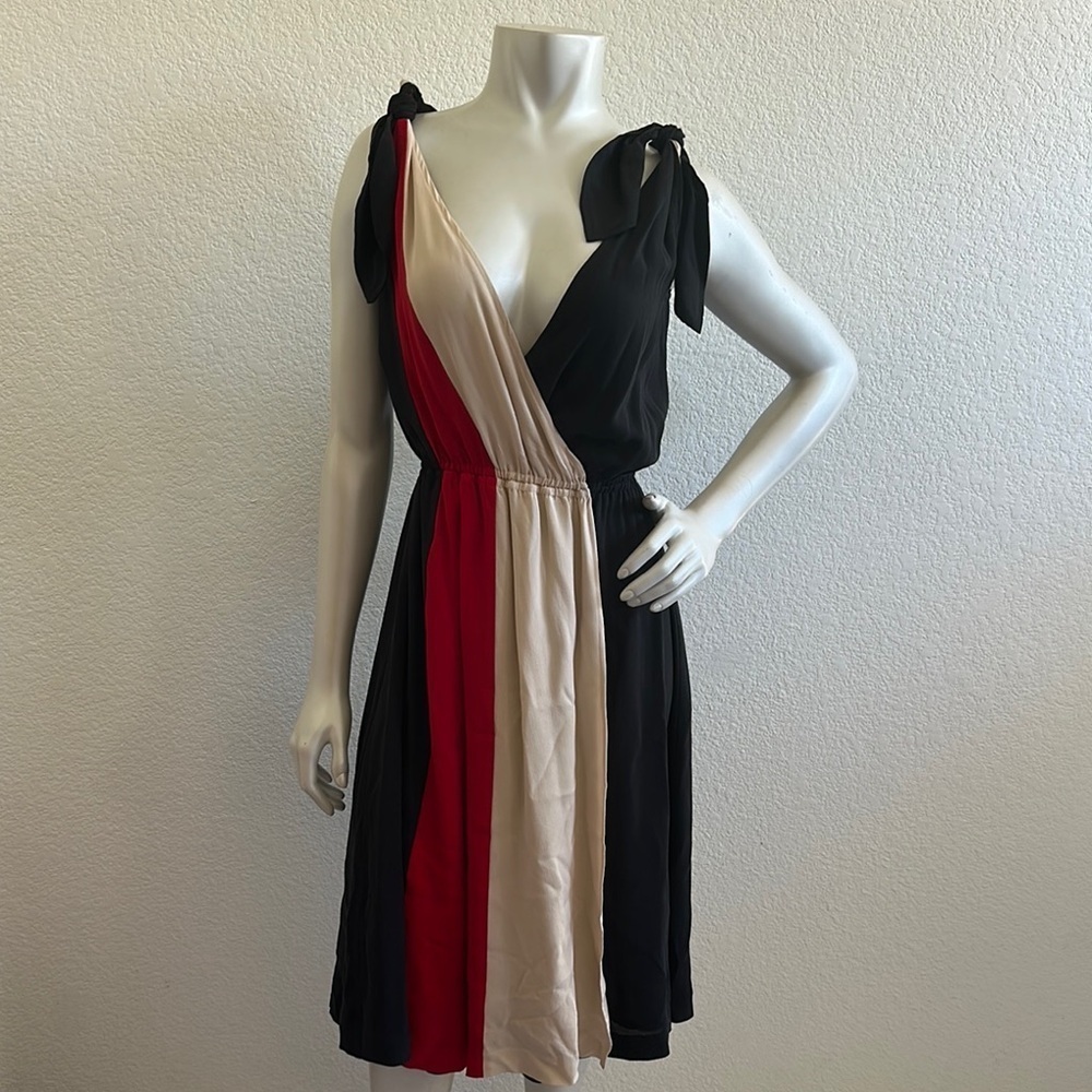 L.A.M.B. Contrast Silk Wrap Dress